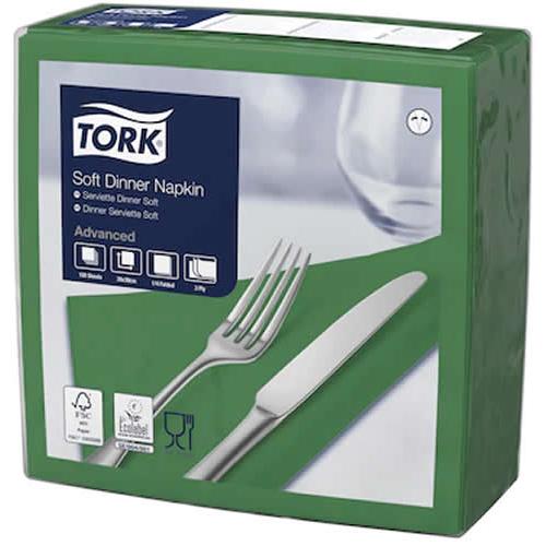 Dinner Napkin - Soft - Tork&#174; - Dark Green - 4 Fold - 3 Ply - 39cm