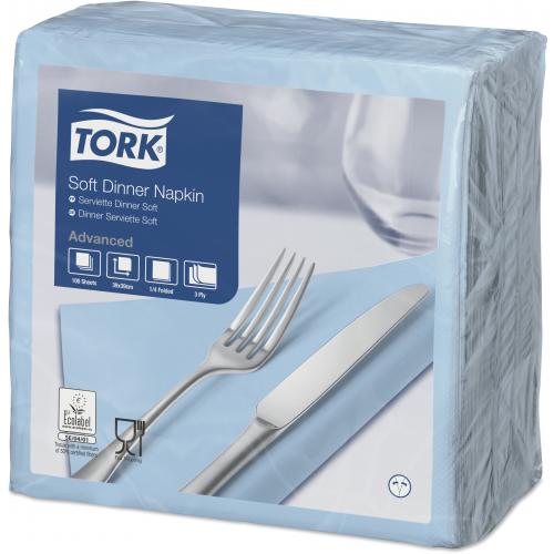 Dinner Napkin - Soft - Tork&#174; - Light Blue - 4 Fold - 3 Ply - 39cm