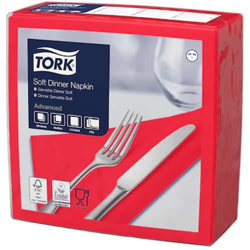 Dinner Napkin - Soft - Tork&#174; - Red - 4 Fold - 3 Ply - 39cm