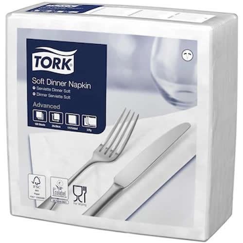 Dinner Napkin - Soft - Tork&#174; - White - 4 Fold - 3 Ply - 39cm