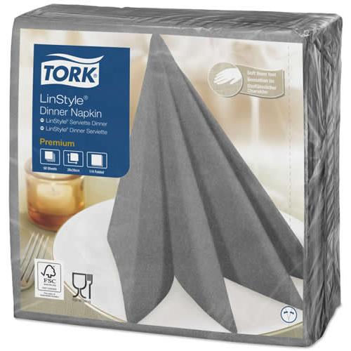 Dinner Napkin - Premium - Tork&#174; - Linstyle&#174; - Grey - 4 Fold - 1 Ply - 39cm
