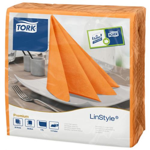 Dinner Napkin - Premium - Tork&#174; - Linstyle&#174; - Orange - 4 Fold - 1 Ply - 39cm