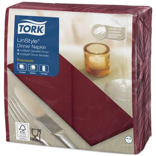 Dinner Napkin - Premium - Tork&#174; - Linstyle&#174; - Burgundy - 8 Fold - 1 Ply - 39cm