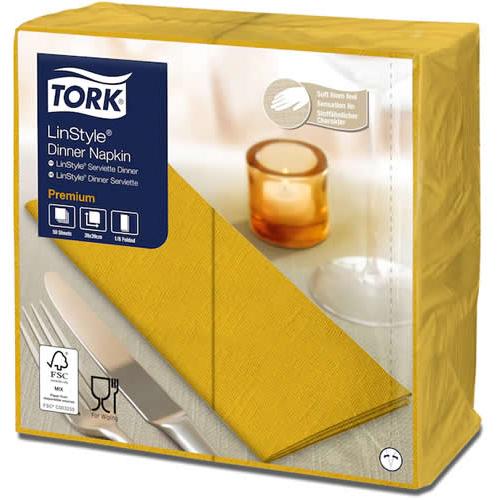 Dinner Napkin - Premium - Tork&#174; - Linstyle&#174; - Mustard - 8 Fold - 1 Ply - 39cm