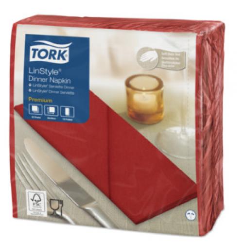 Dinner Napkin - Premium - Tork&#174; - Linstyle&#174; - Red - 8 Fold - 1 Ply - 39cm
