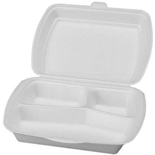 Meal Box - 3 Compartment - EPS Foam - White