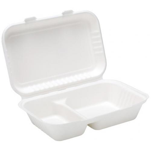 Meal Box - 2 Compartment - Natural Fibre - Bagasse - White - 25cm (9.8&quot;)