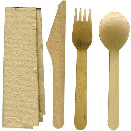 Knife, Fork, Spoon & Napkin (Brown) Pack - Biodegradable - Birchwood