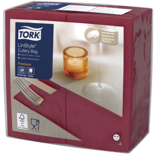 Cutlery Bag Napkin - Tork&#174; - Linstyle&#174; - Burgundy - 8 Fold - 1 Ply - 39cm