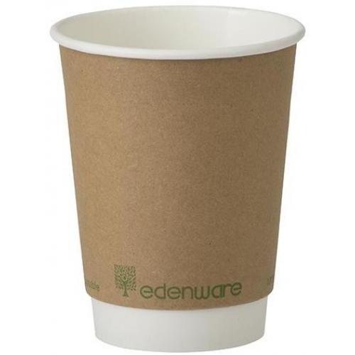 Hot Cup - Double Wall - Paper - Biodegradable - Edenware - Brown - 12oz (34cl) - 90mm dia