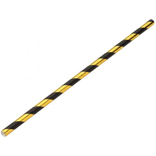 Straight Straw - Paper - Black & Gold Stripe - 20cm (8&quot;) x 6mm