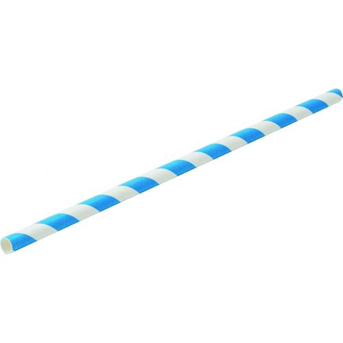 Straight Straw - Paper - Individually Wrapped - White & Pale Blue Stripe - 20cm (8&quot;) x 6mm