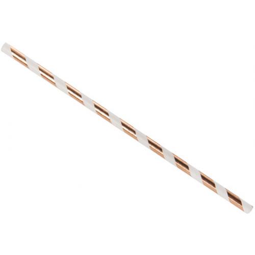 Straight Straw - Paper - Copper & White Stripe - 20cm (8&quot;) x 6mm