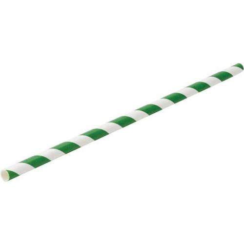 Straight Straw - Paper - White & Dark Green Stripe - 20cm (8&quot;) x 6mm