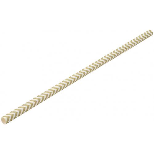 Straight Straw - Paper - Matt Gold Chevron Design - 20cm (8&quot;) x 6mm