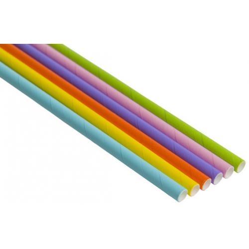 Straight Straw - Paper - Neon Mixed Colours - 20cm (8&quot;) x 6mm