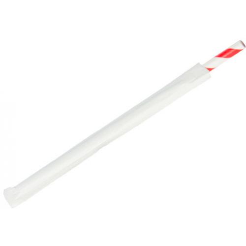 Straight Straw - Paper - Individually Wrapped - Red & White Stripe - 20cm (8&quot;) x 6mm