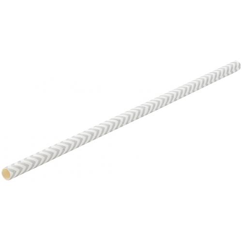 Straight Straw - Paper - Matt Silver Chevron Design - 20cm (8&quot;) x 6mm