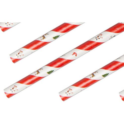 Straight Straw - Paper - Christmas Design - Red & White Stripe - 20cm (8&quot;) x 6mm