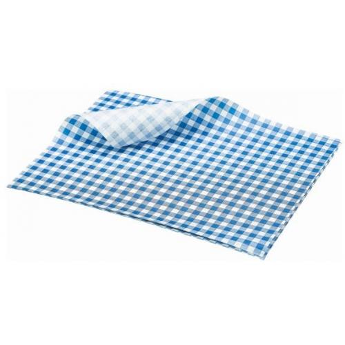 Greaseproof Paper - Oblong Sheets - Blue Gingham Print - 25cm (9.8&quot;)