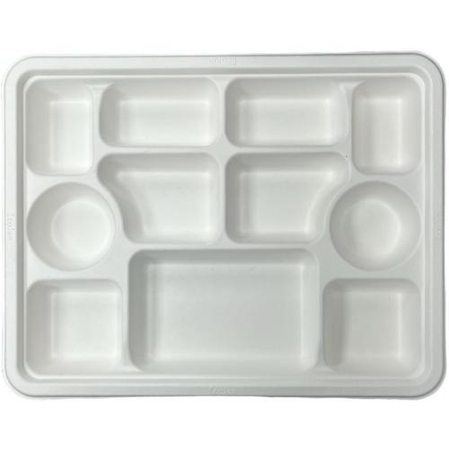 Plate - Rectangular - 11 Compartment - Natural Fibre - Bagasse - White - 32cm (12.5&quot;)