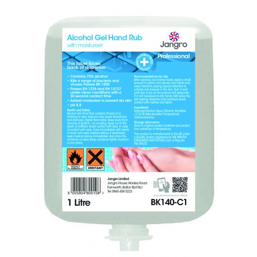 Alcohol Disinfectant Gel Hand Rub - Cartridge - Jangro - 1L
