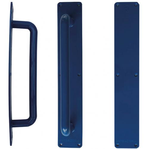 Door Handle & Push Plate - Stericore Antimicrobial - P-Hold & P-Plate - Blue - 75mm