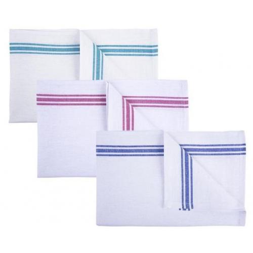 Tea Towel - Cotton - White with Assorted Stripe Colours
