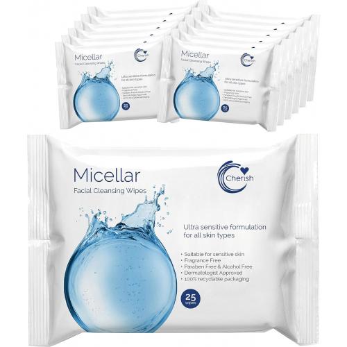 Micellar Water Facial Cleansing Wipes - Cherish - 25 Wipes