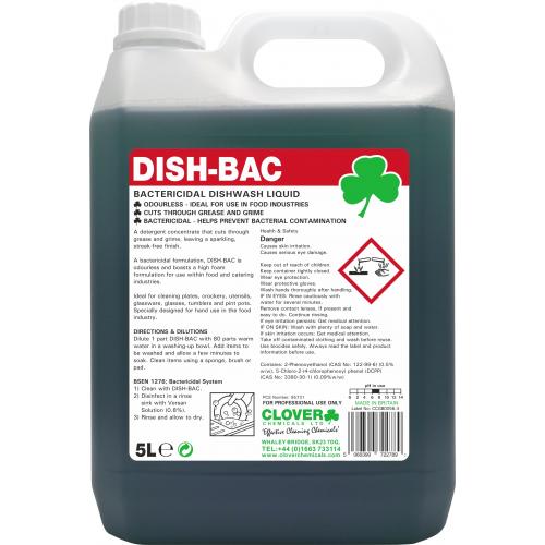 Bactericidal Washing Up Liquid Detergent - Dish-Bac - 5L