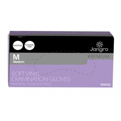 Examination Gloves - Powder Free Soft Vinyl - Jangro - Natural - Medium