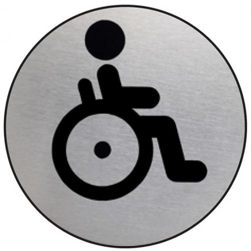 Disabled Symbol - Door Sign - Stainless Steel - Round - Black on Silver - 8.3cm (3.3&quot;)