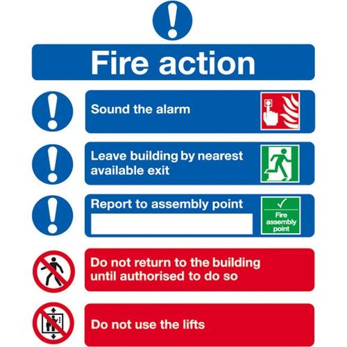 Fire Action - Information Sign - Rigid - 25cm (10&quot;)