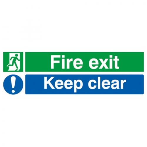 Fire Exit & Keep Clear - Door Sign - Self Adhesive - 45cm (18&#39;&#39;)