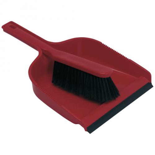 Dust Pan & Brush Set - Open Topped - Soft - Red