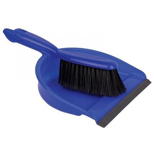 Dust Pan & Brush Set - Open Topped - Stiff - Blue