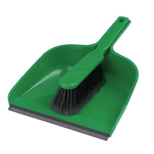 Dust Pan & Brush Set - Open Topped - Stiff - Green
