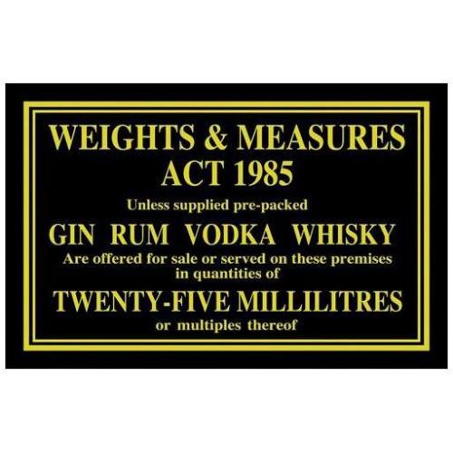 Weights & Measures Act - 25ml Spirits Sign
