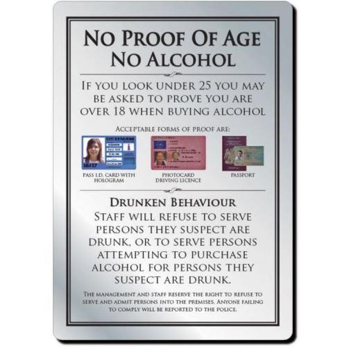 No Proof of Age,  No Alcohol - Warning Sign - Silve