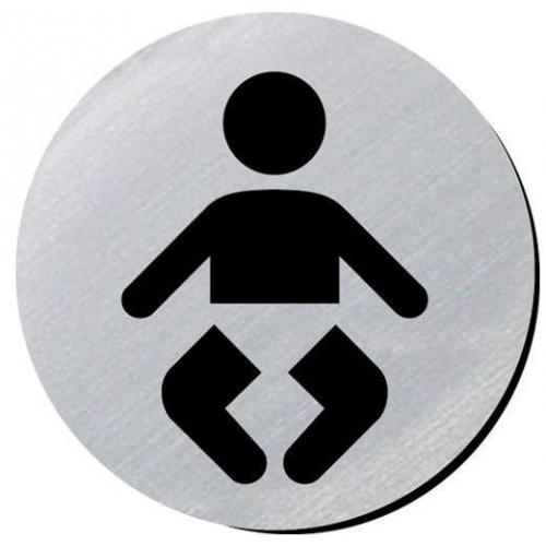 Baby Changing Symbol - Door Disc- Round - Black on Silver - 7.6cm (3&#39;&#39;) Dia