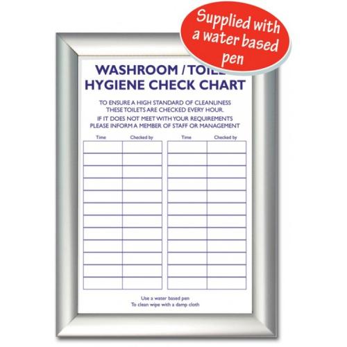 Framed Hygiene Check List - Washrooms - Aluminium - 24.5cm (9.5&quot;)