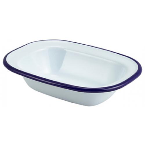 Pie Dish - Enamel - Oblong - White with Blue Rim - 24cl (8.4oz)