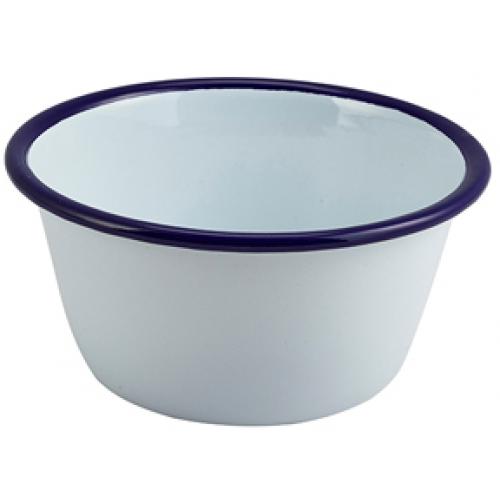 Deep Pie Dish - Round - Enamel - White with Blue Rim - 50cl (17.5oz)