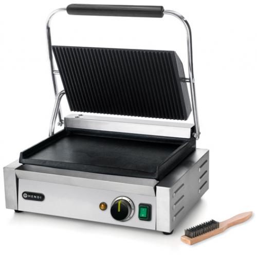 Panini Grill - Ribbed Top & Smooth Bottom - Stainless Steel - Hendi - Large