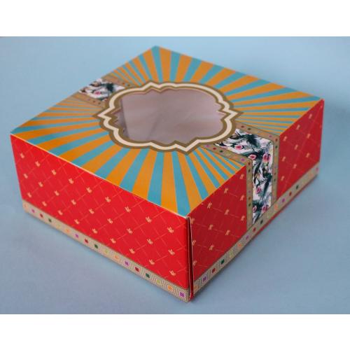 Decorative Food Box - Square - with Clear Window - Multicoloured - 17.8cm (7&quot;)