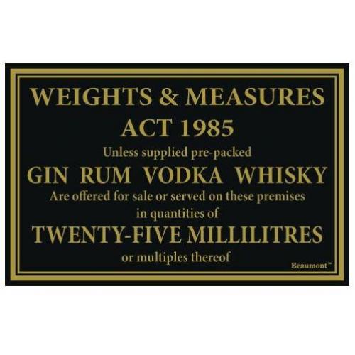 Weights & Measures Act - Beaumont&#8482; - 25ml Spirits Sign