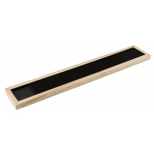 Bar Service Strip with 1 Recess & Wooden Tray - Oblong - Rubber - Black - 61cm (24&quot;)