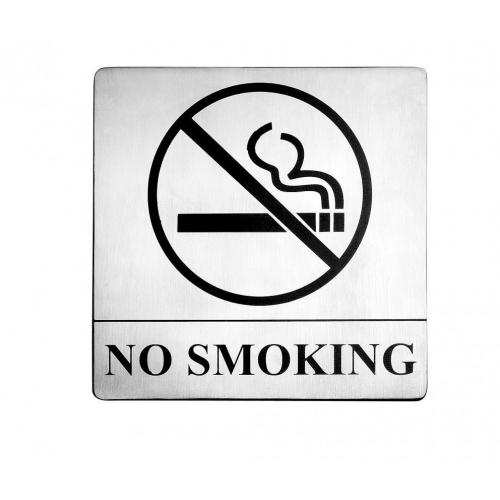 No Smoking - Symbol & Words - Stainless Steel - Square - Black on Silver - 12.75cm (5&quot;)