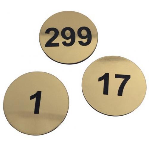 Table Numbers - Disc - Engraved Black On Gold - 1-25 Set - 4cm (1.6&quot;) dia