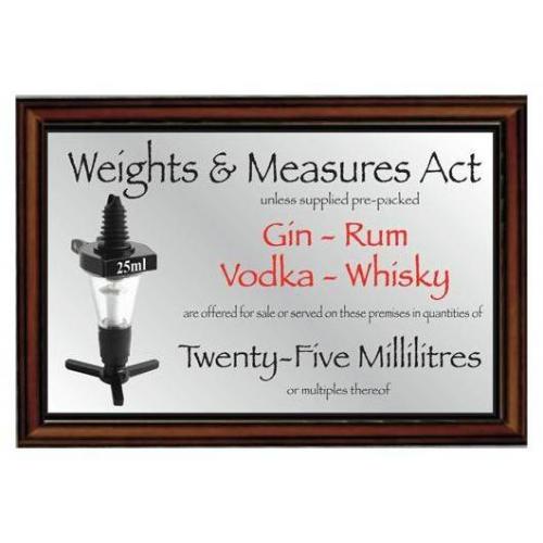 Weights & Measures Act - 25ml Spirits Sign - Framed - Silver